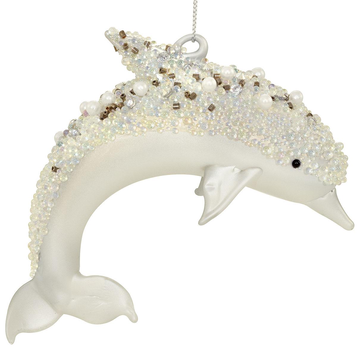 White Dolphin Glass Ornament