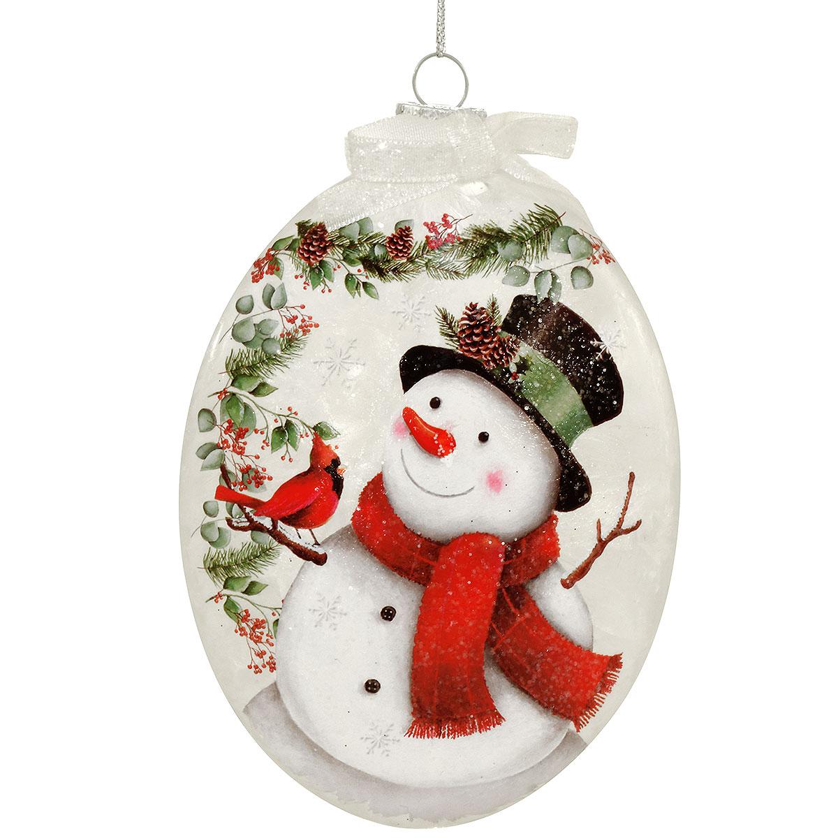 Happy Snowman With Cardinal Glass