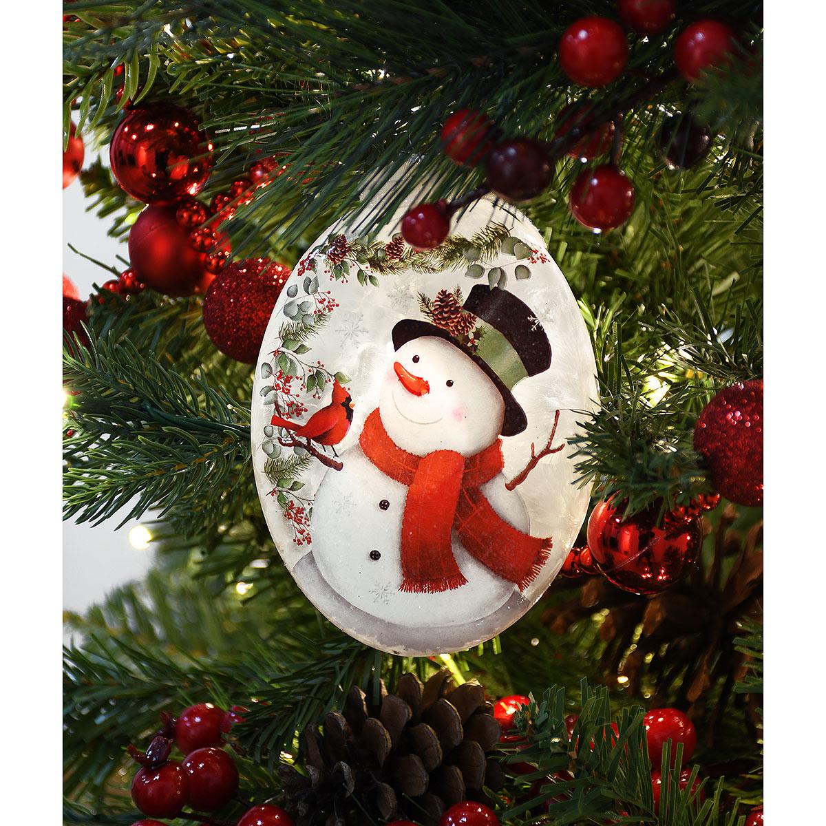 Happy Snowman With Cardinal Glass