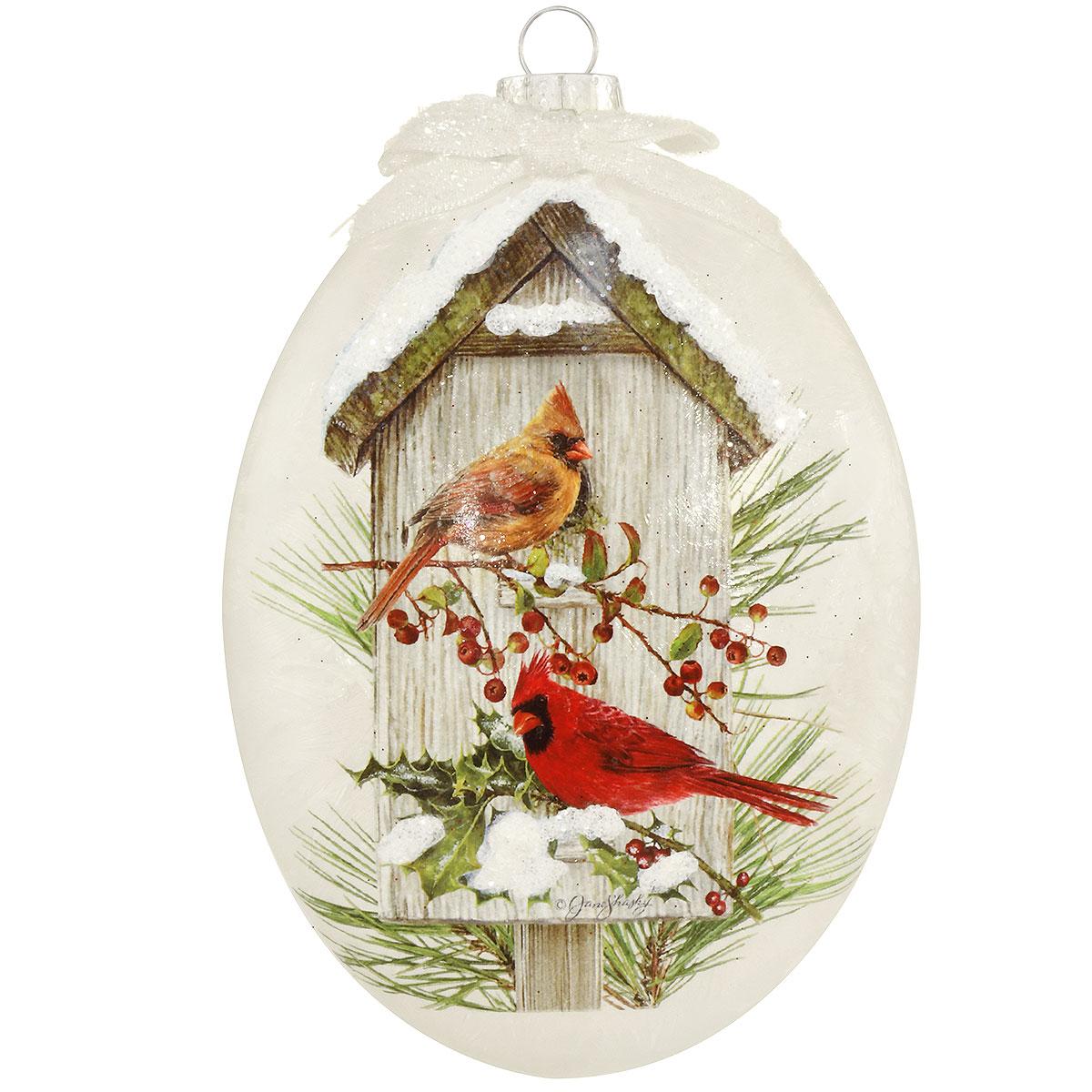Cardinal Couple And Birdhouse Glass