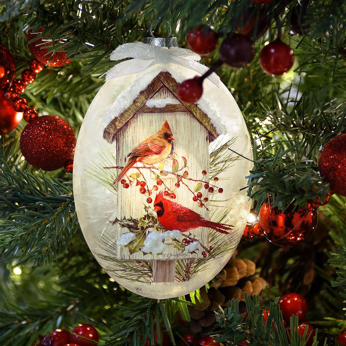 Cardinal Couple And Birdhouse Glass