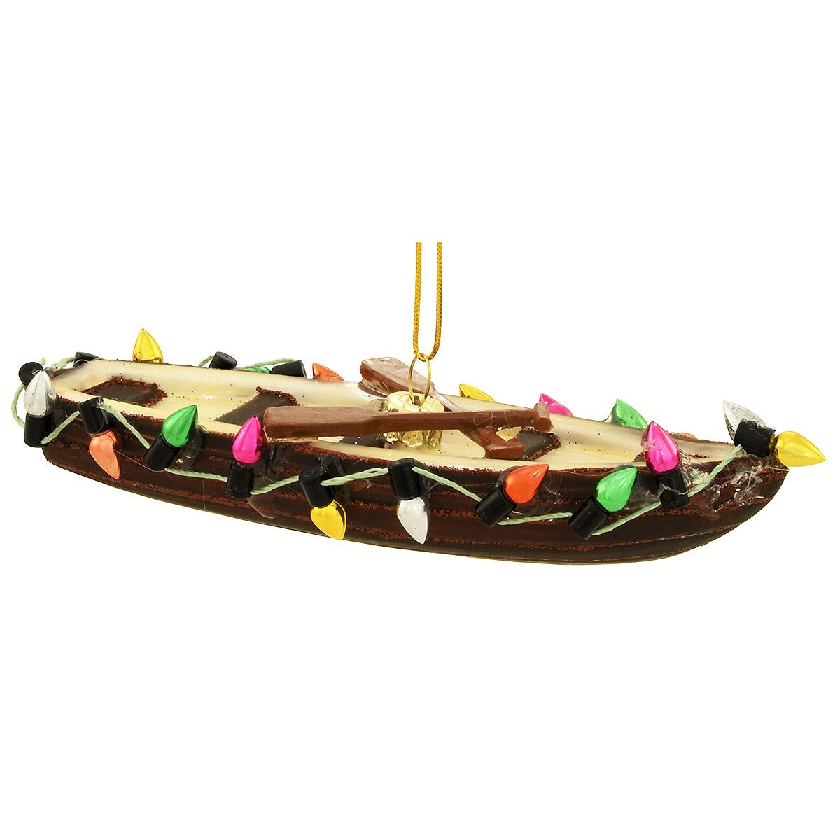Rowboat With Lights Glass Ornament