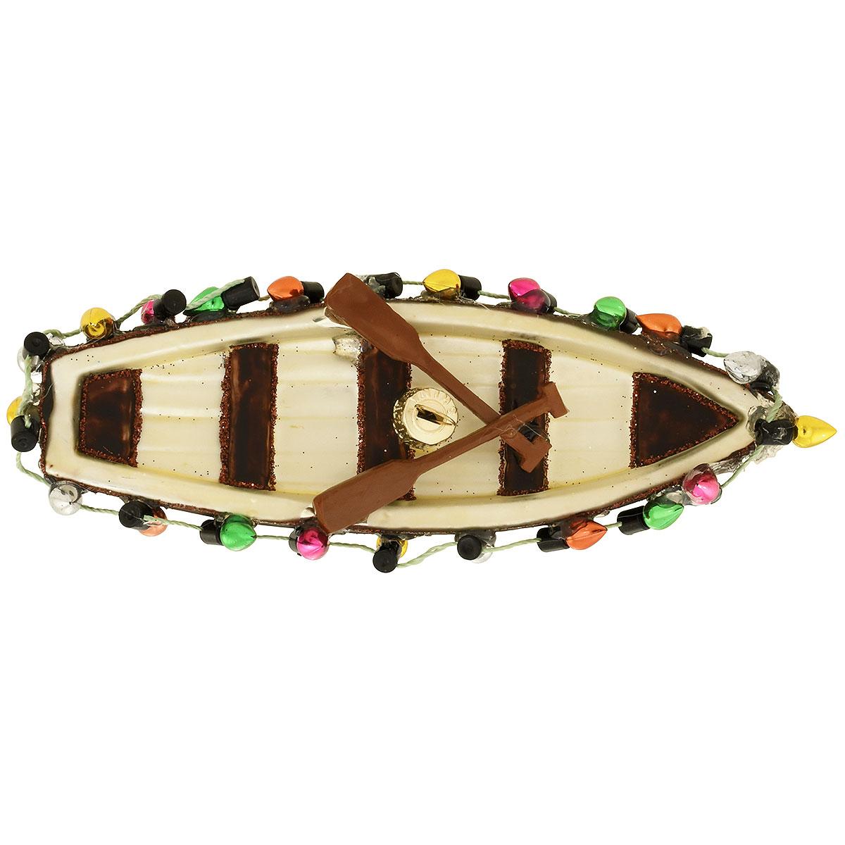 Rowboat With Lights Glass Ornament