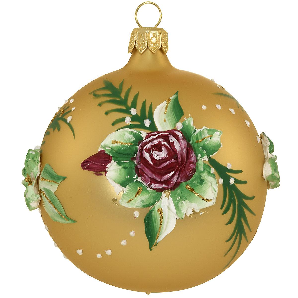 Gold Glass Ornament With Clay Rose