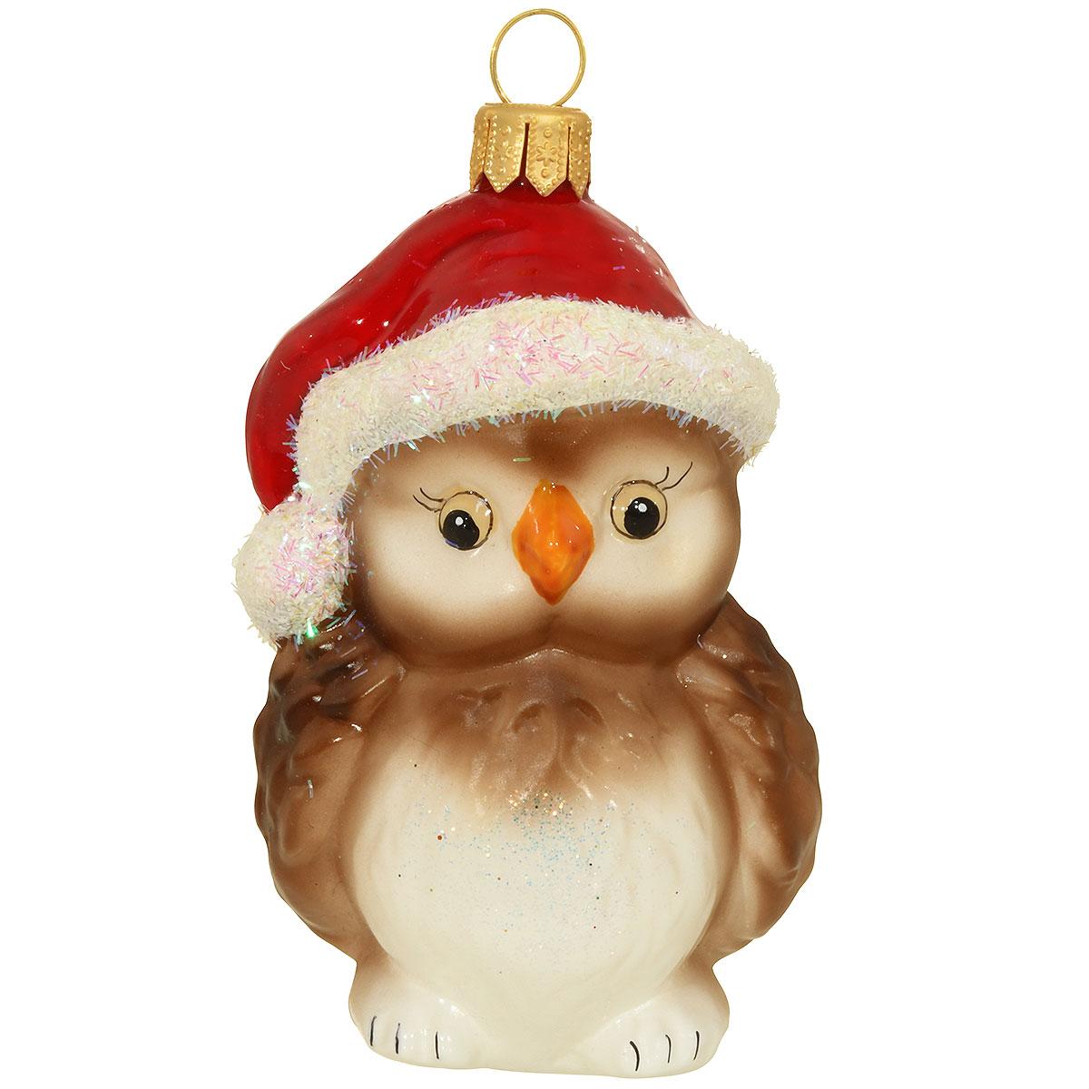 Brown Owl In Santa Hat Ornament