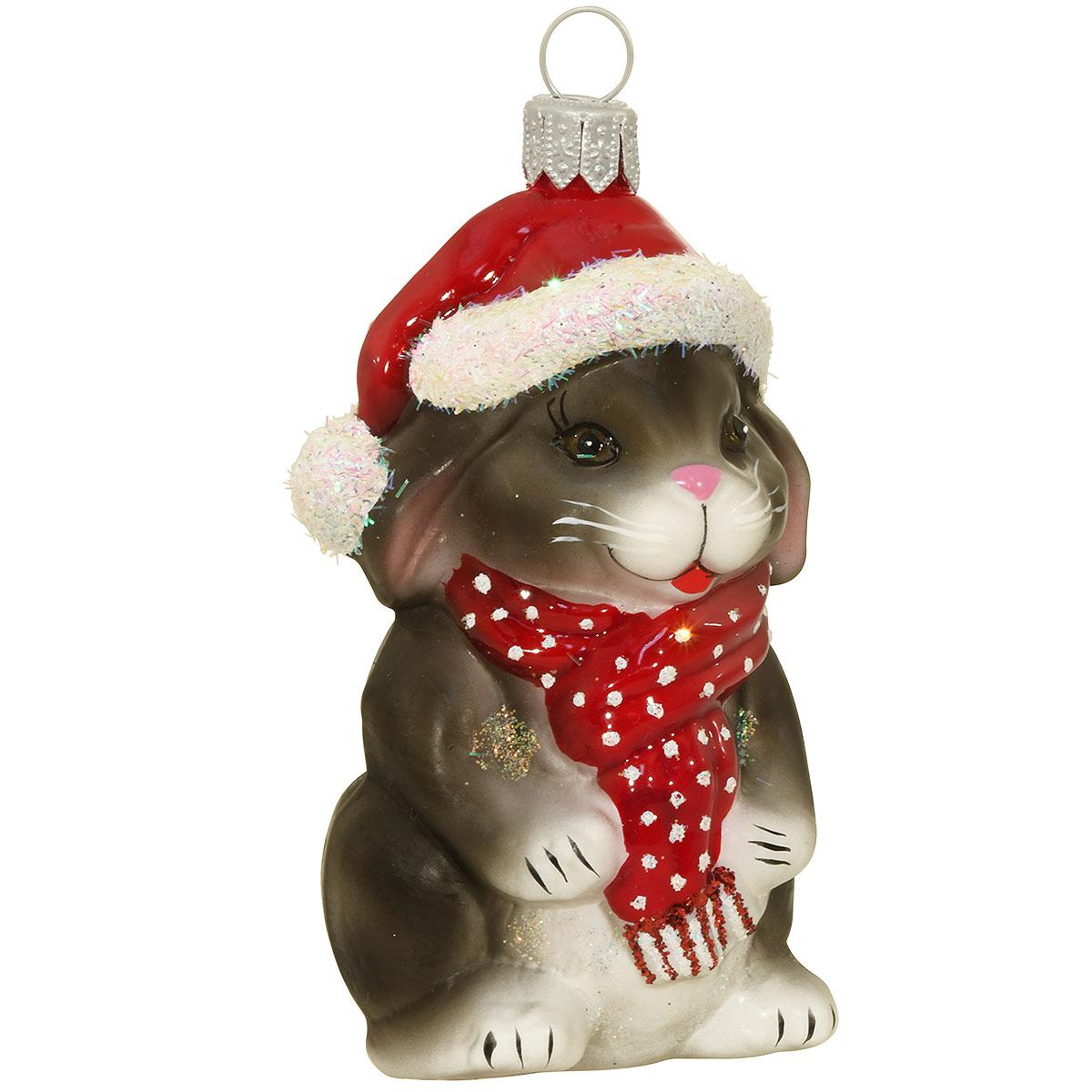 Gray Rabbit Glass Ornament