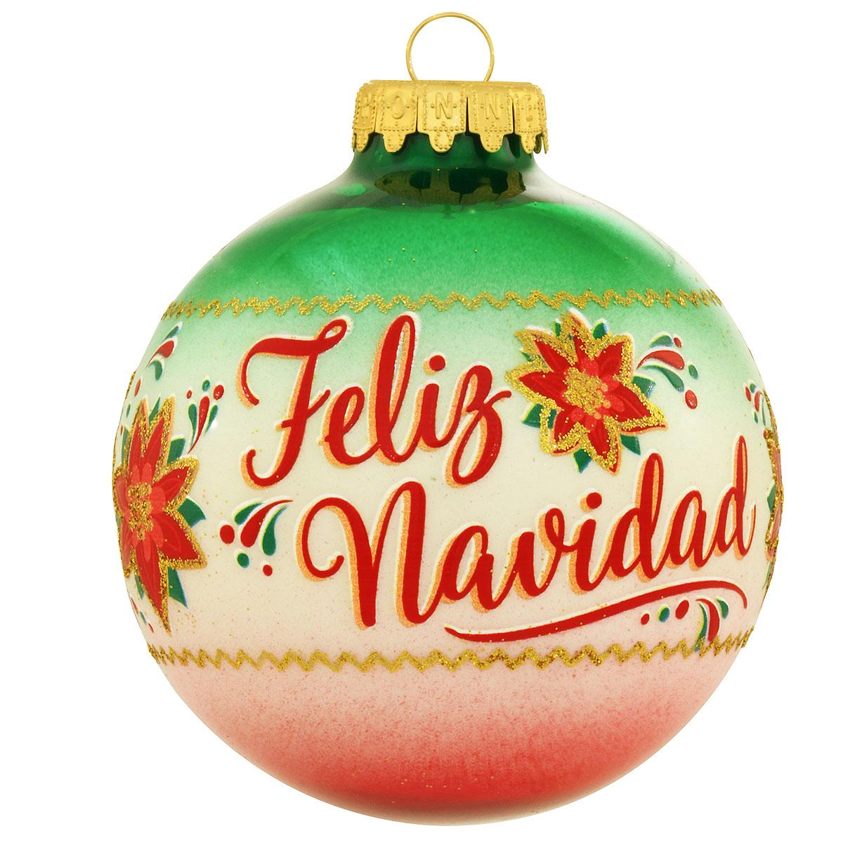 Feliz Navidad 3-Tone Glass Ornament