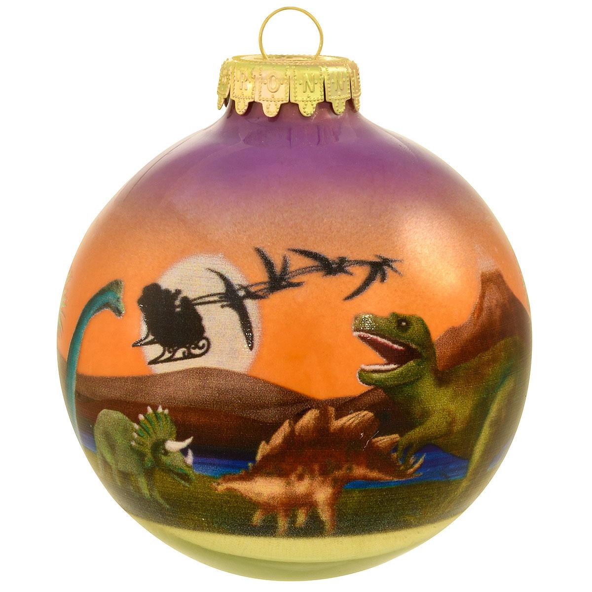 Dino Sleigh Glass Ornament