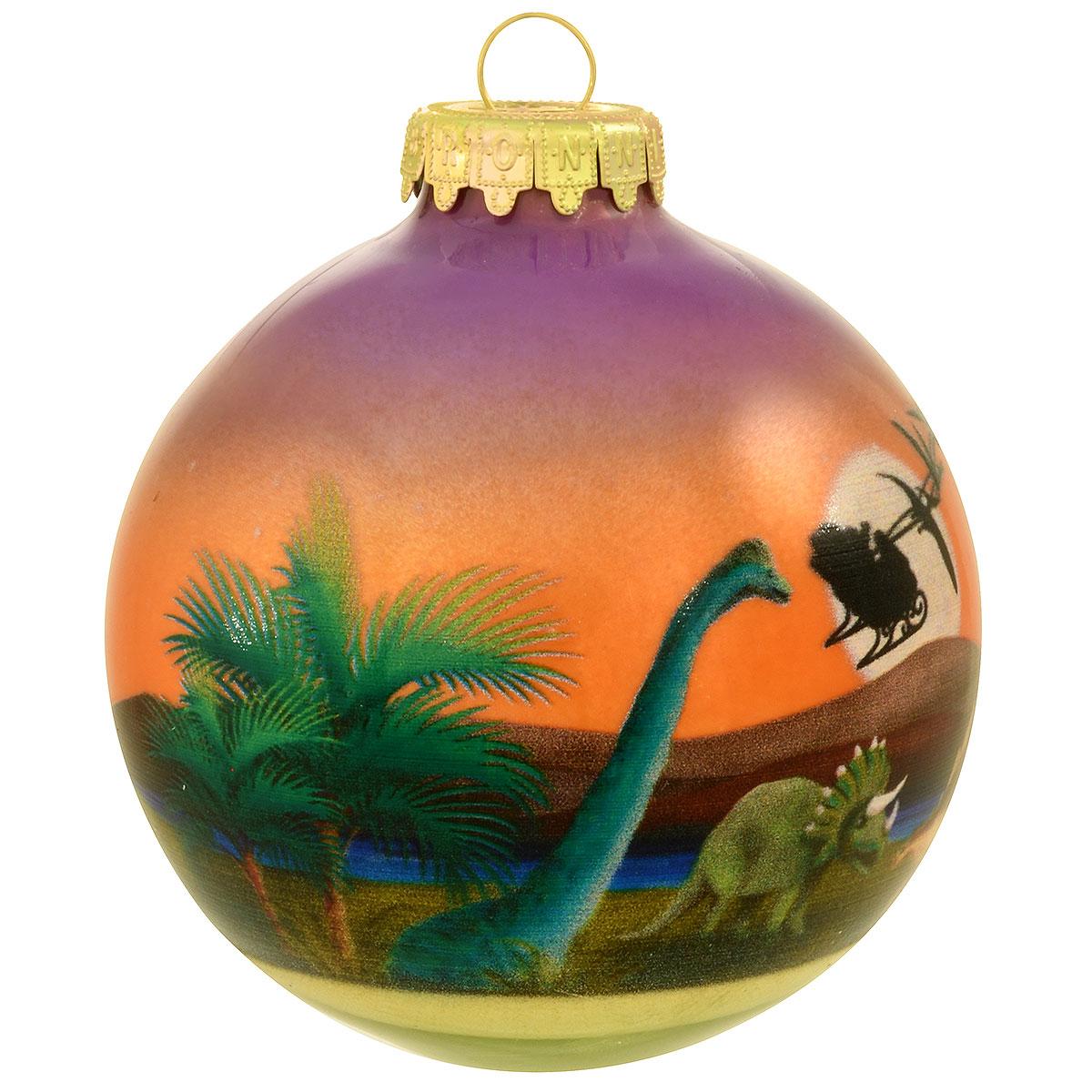 Dino Sleigh Glass Ornament