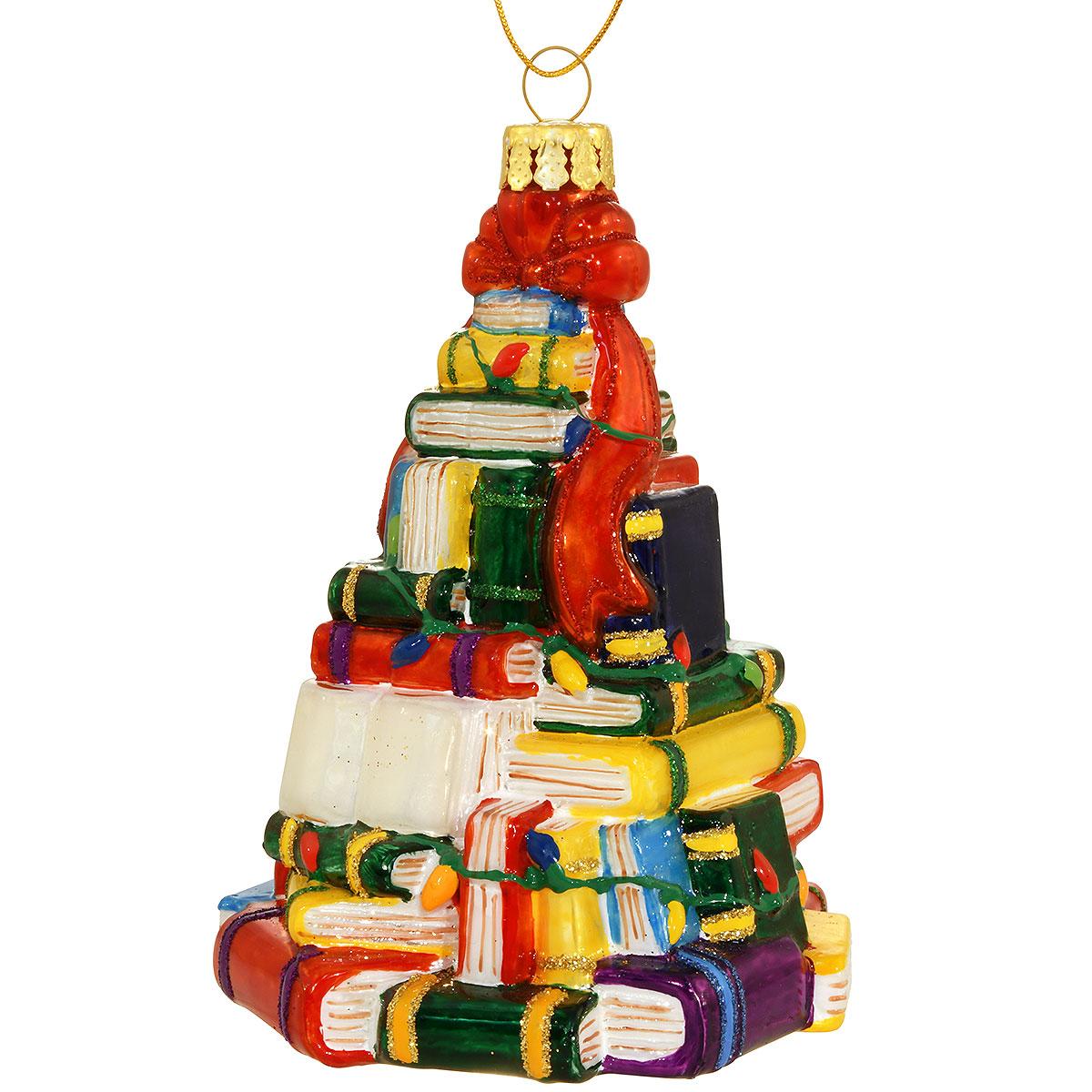 Book Stack Tree Glass Ornament