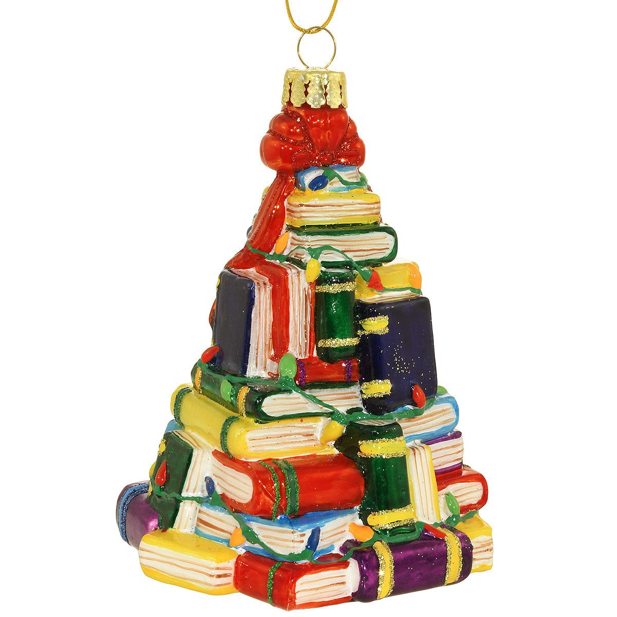 Book Stack Tree Glass Ornament
