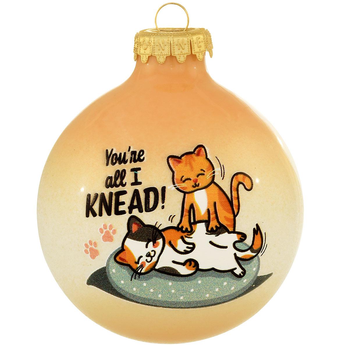 You're All I Knead Tabby And Calico Cat Cuddling Glass Ornament