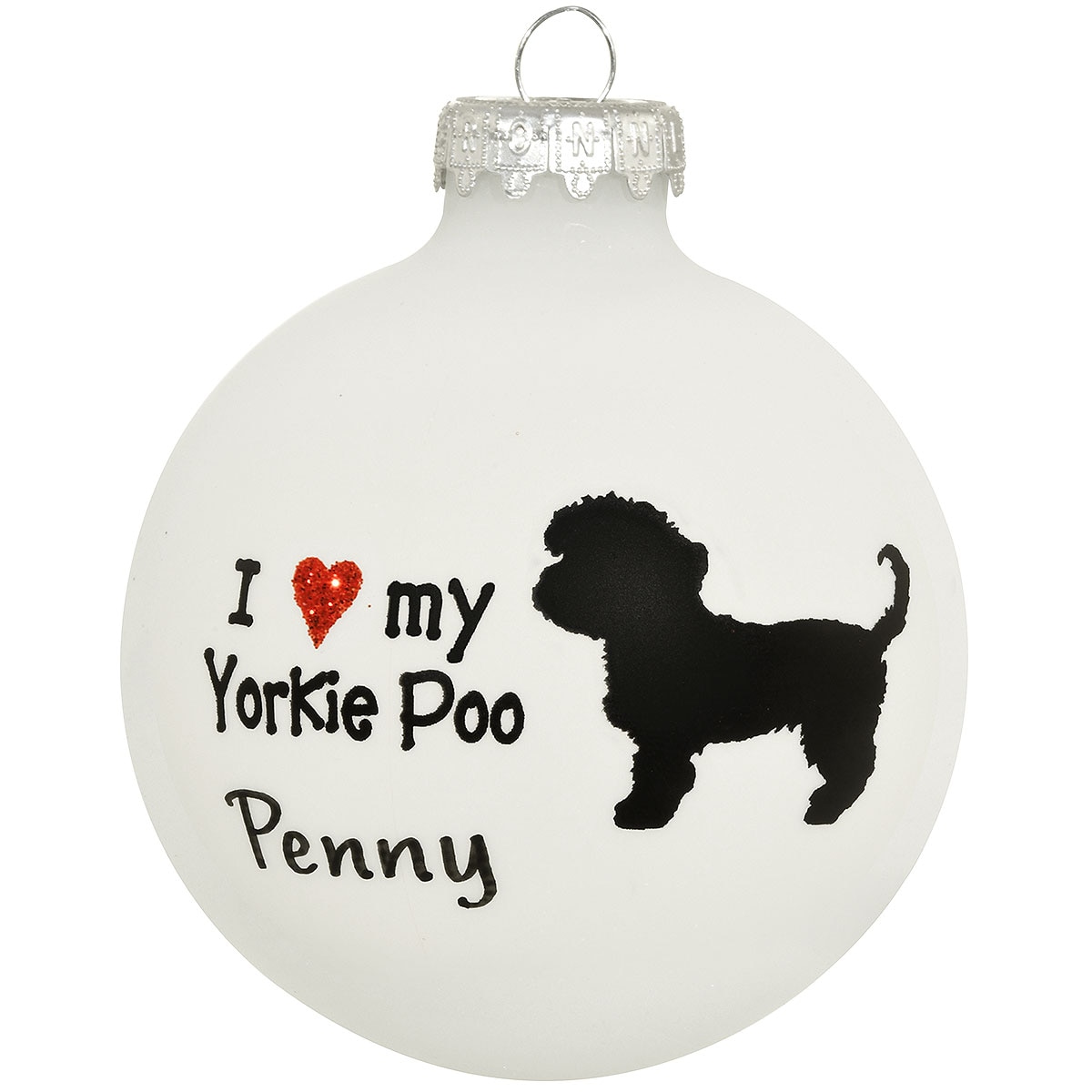 Personalized I Love My Yorkie Poo Glass Ornament
