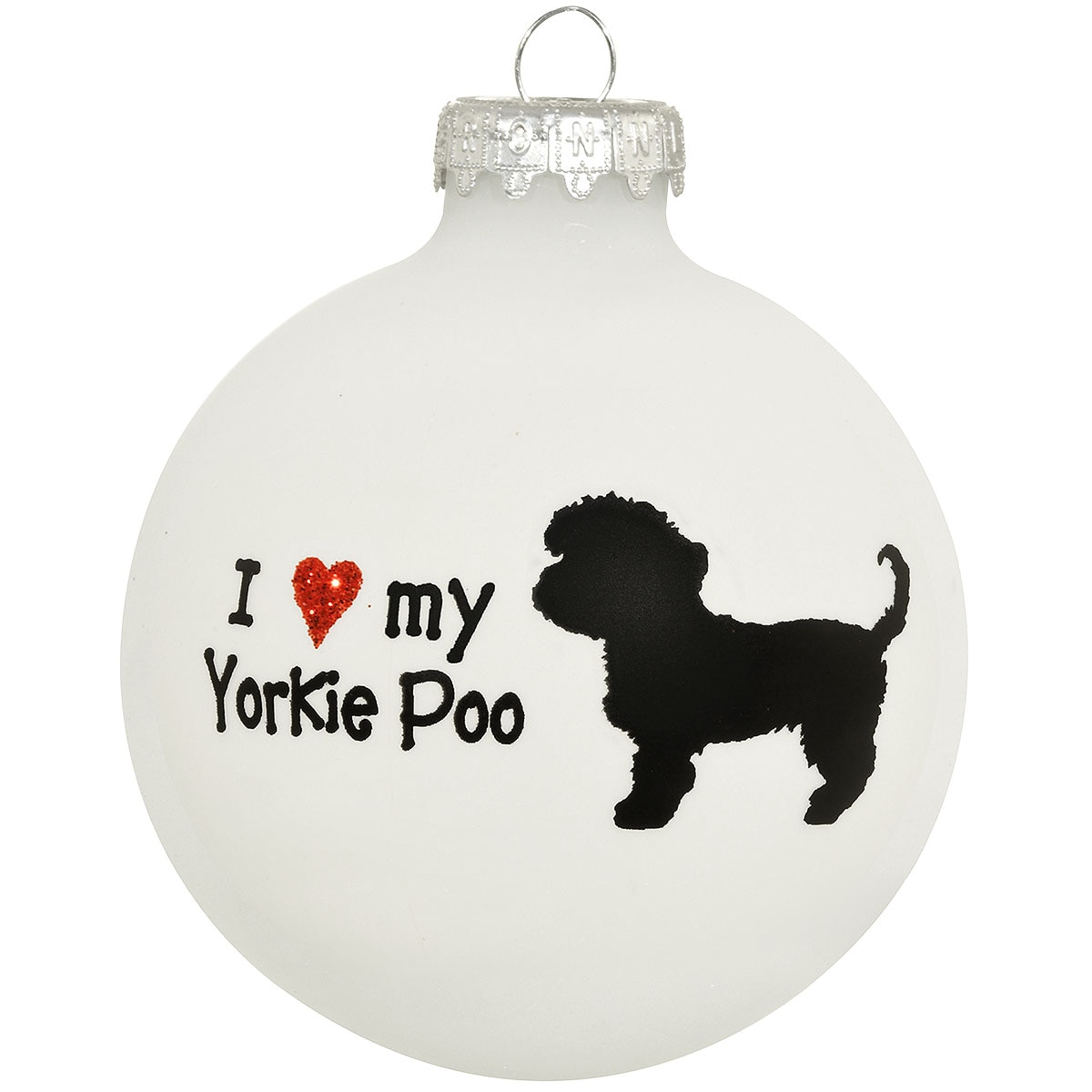 Personalized I Love My Yorkie Poo Glass Ornament