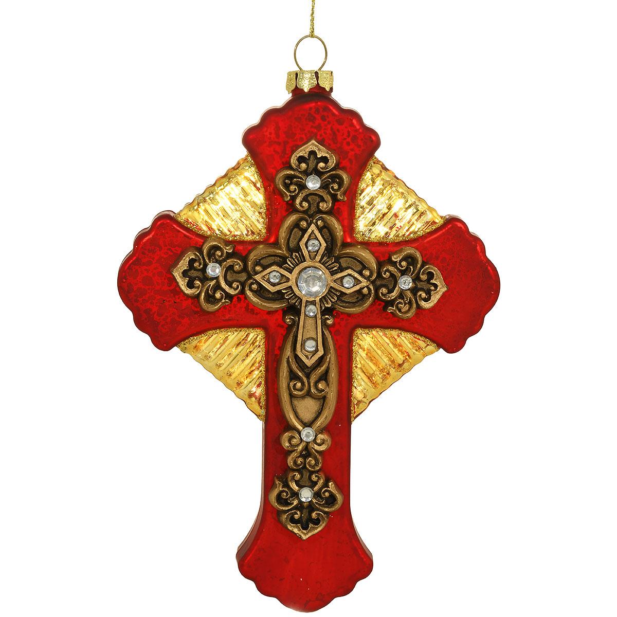 Red Cross 5.75 Inch Glass Ornament