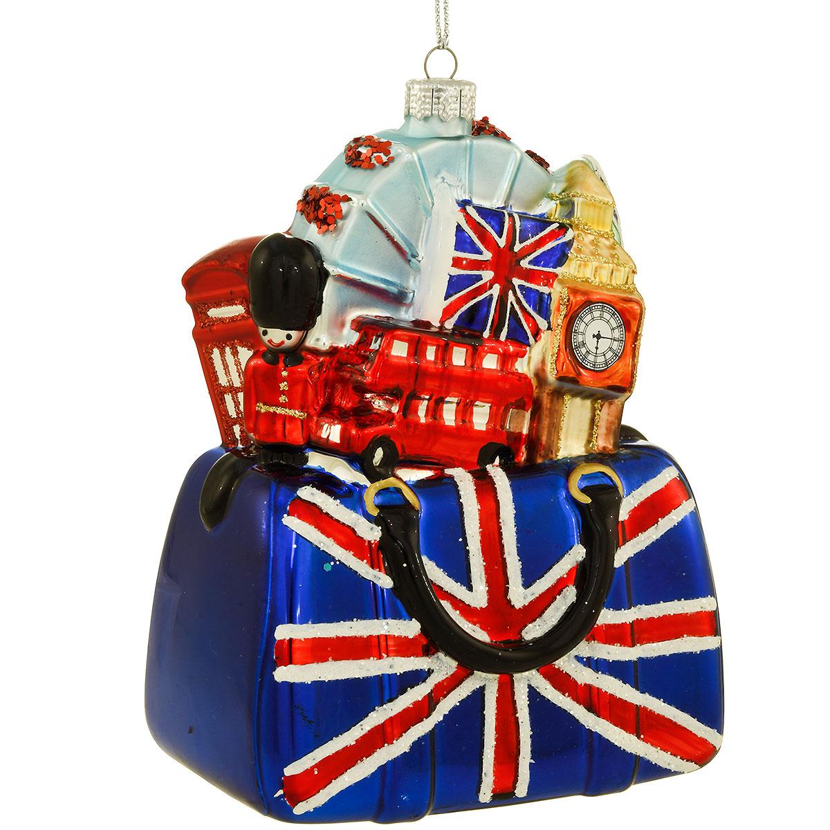 England Icons Suitcase Glass Ornament