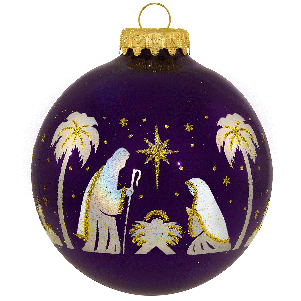Purple Nativity Wrap Glass Ornament