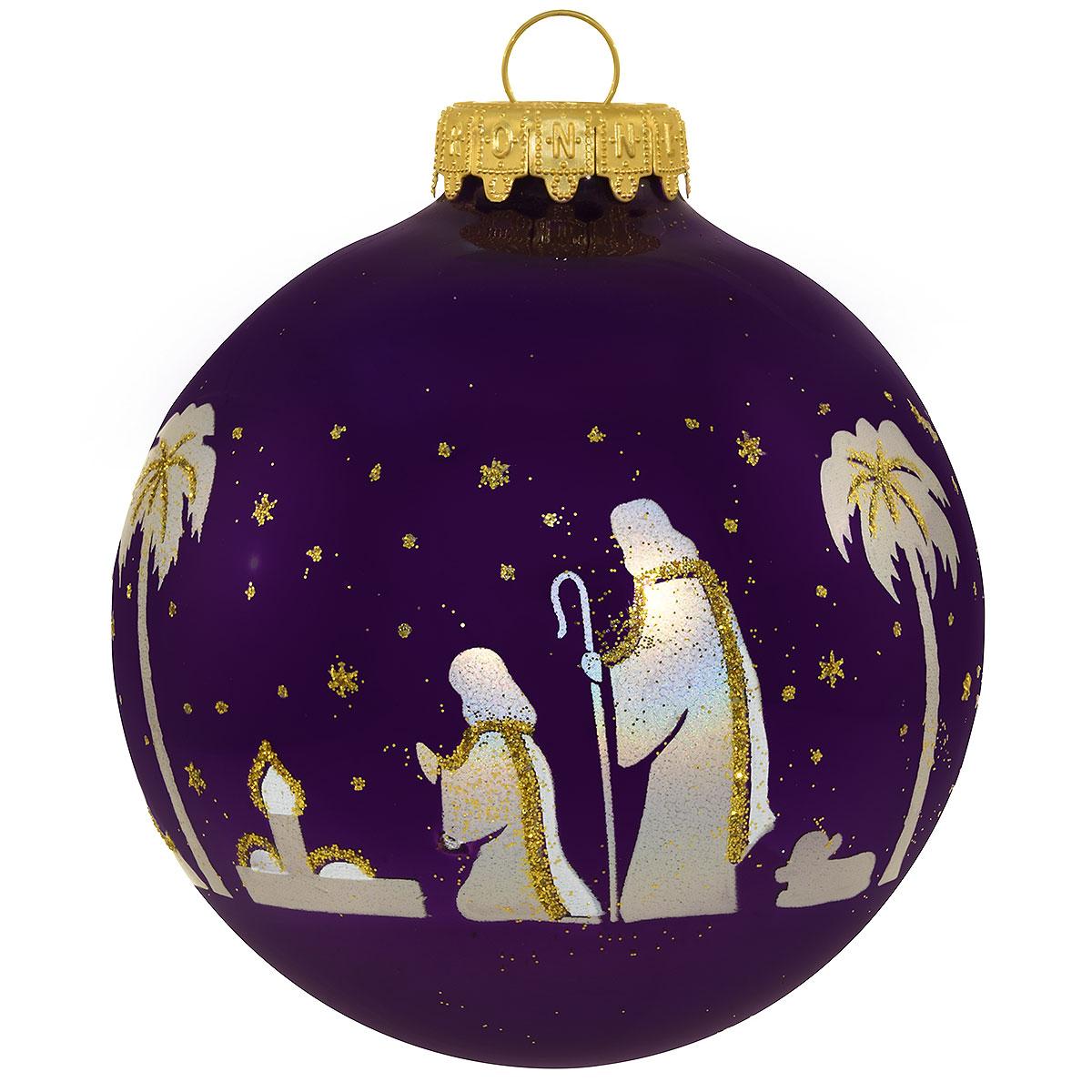 Purple Nativity Wrap Glass Ornament