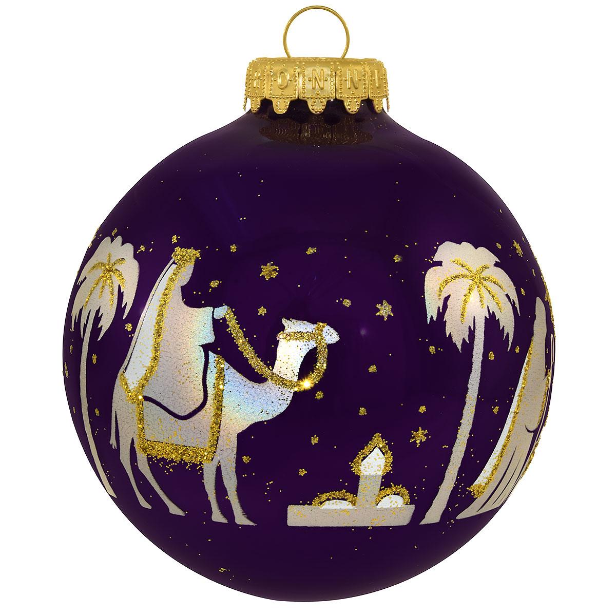 Purple Nativity Wrap Glass Ornament