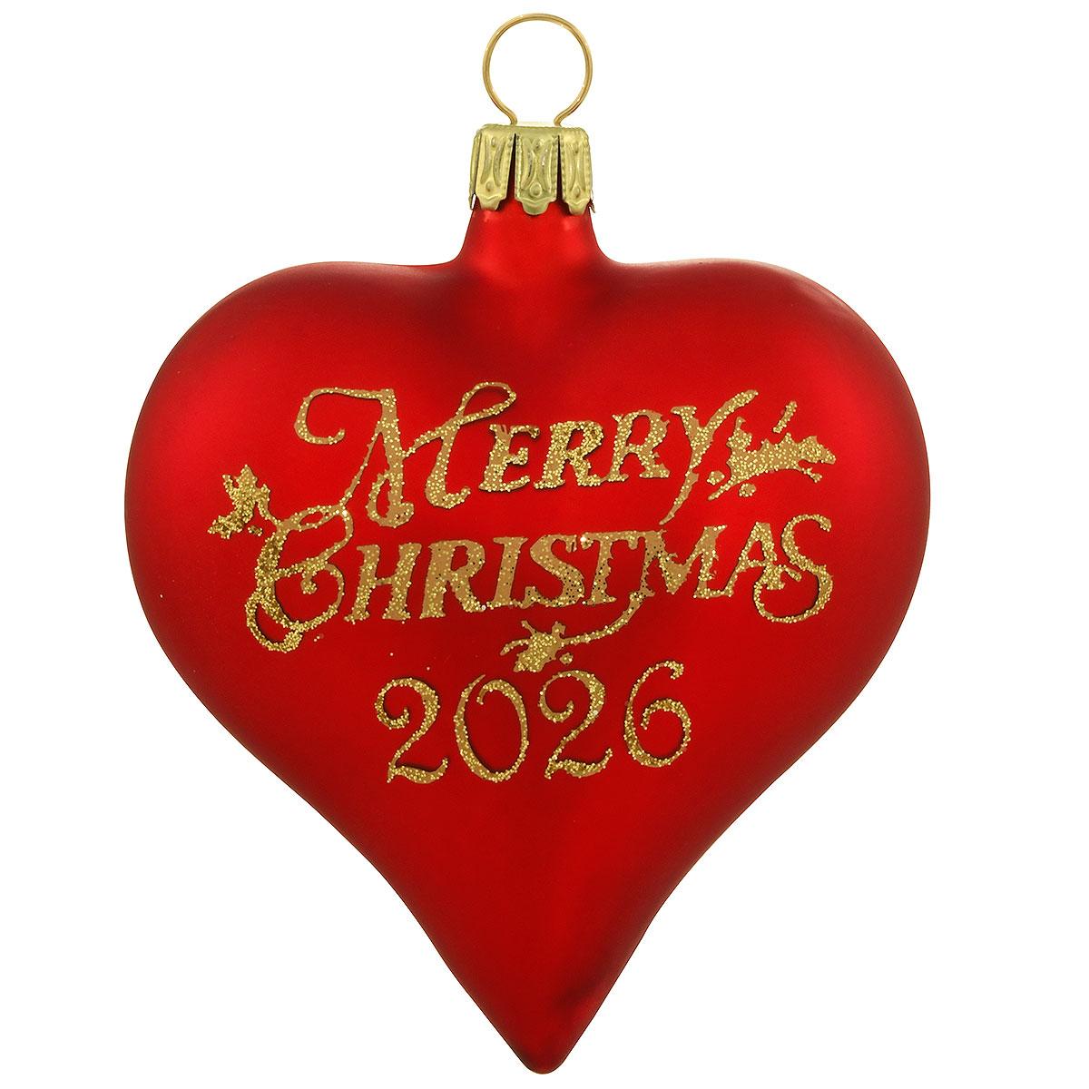 Heart With 2026 Red Glass Ornament