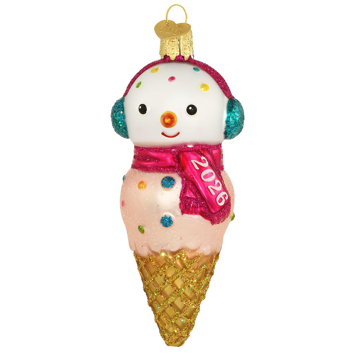 2026 Snowman Cone Glass Ornament