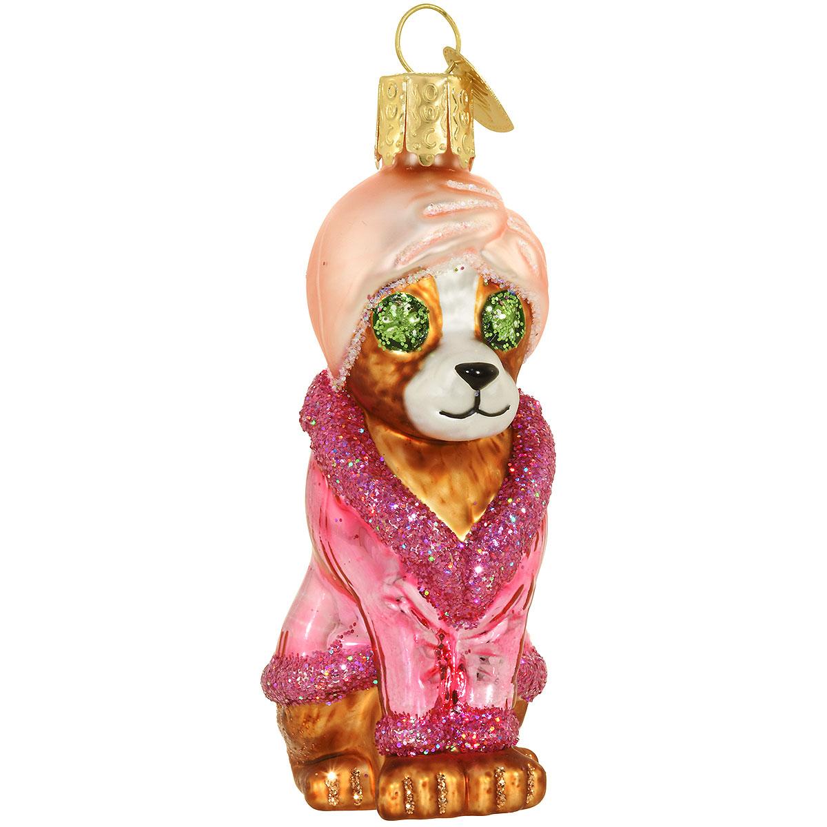 Spa Dog Glass Ornament