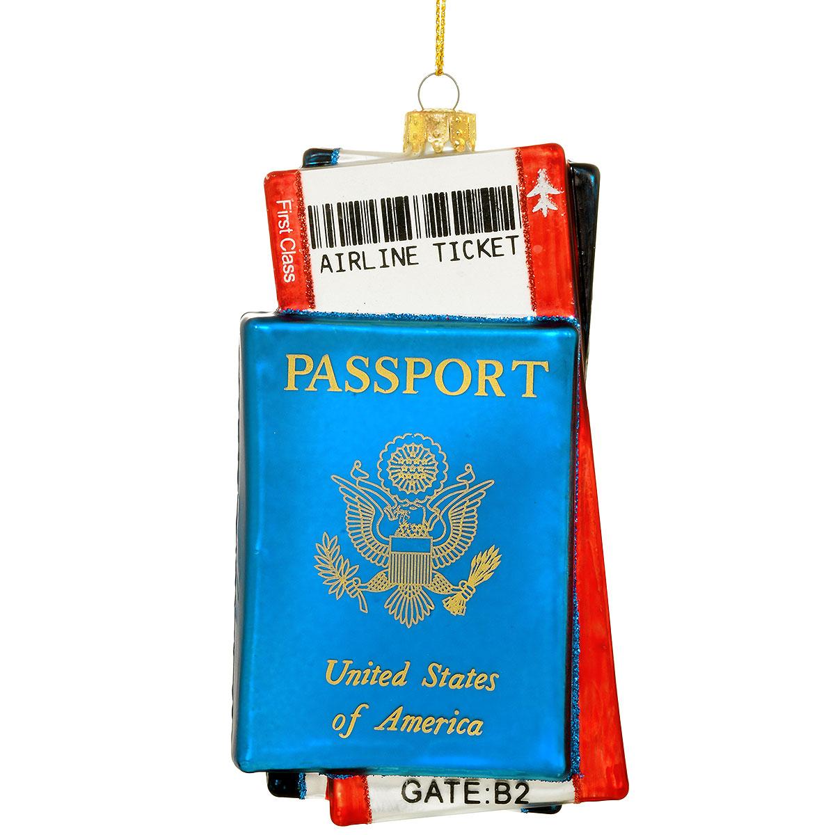 Passport And Ticket Glass Ornament