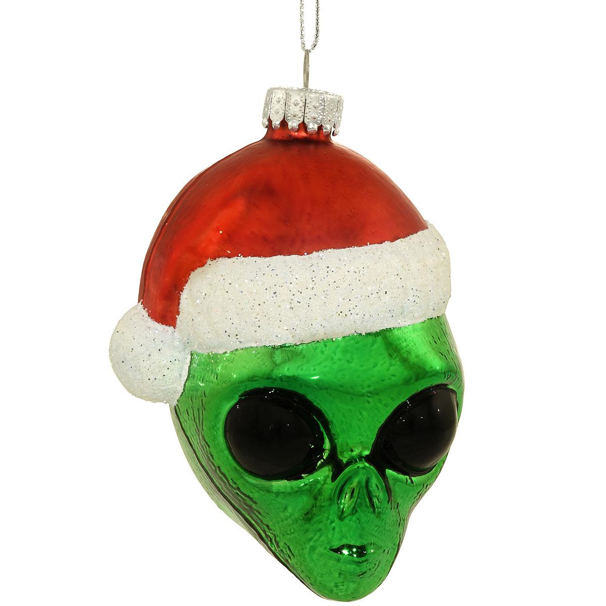 Alien Head In Santa Hat Ornament