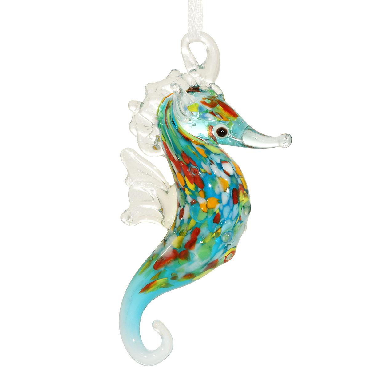 Blue Seahorse Glass Ornament