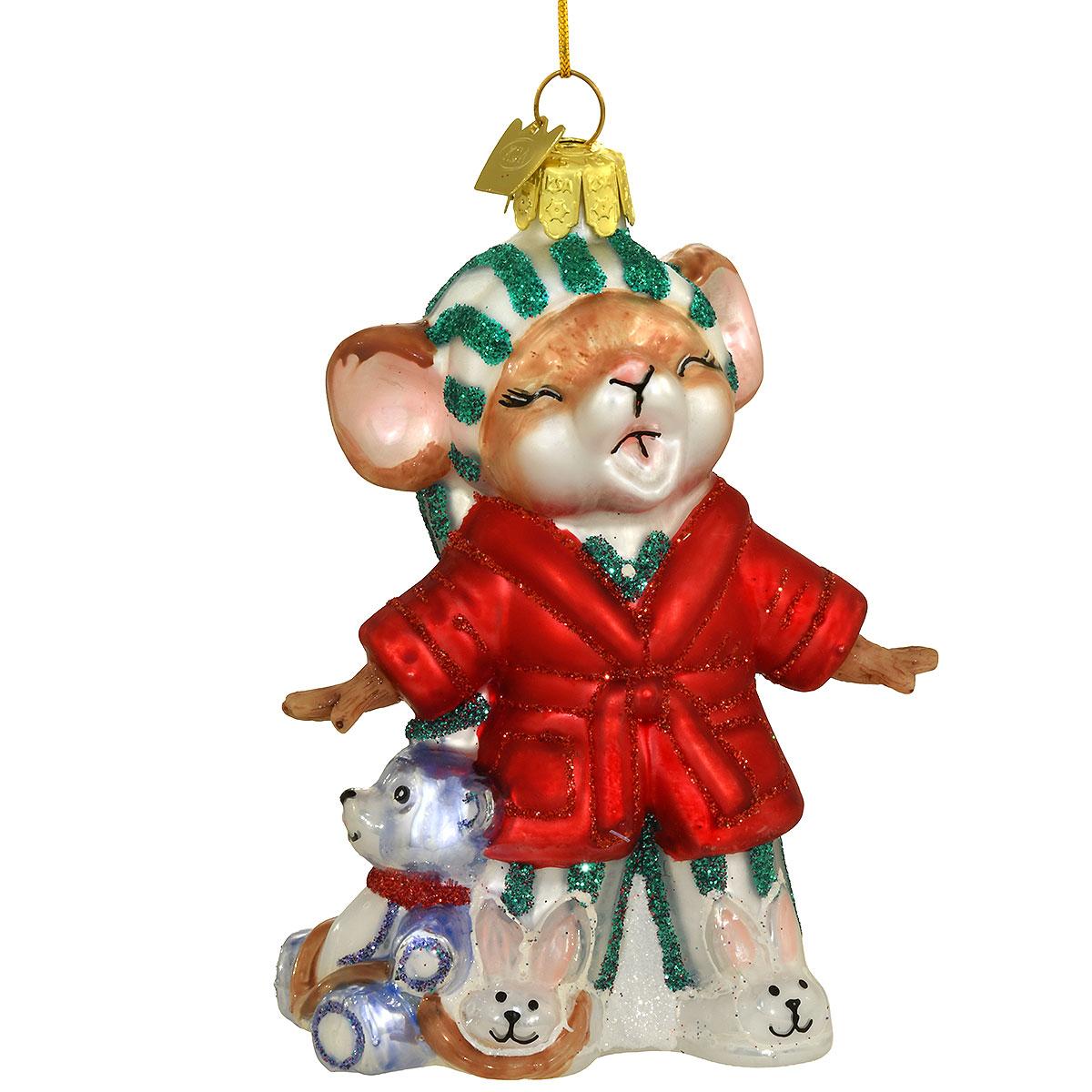 Sleepy Christmas Mouse Glass Orn