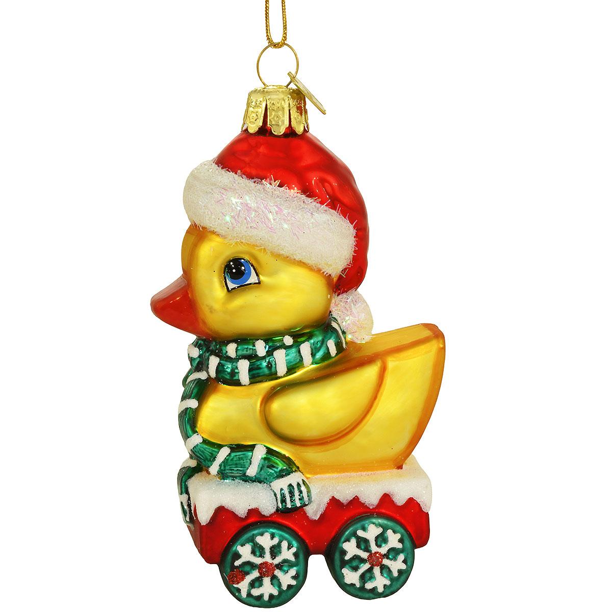 Rolling Duck Toy In Santa Hat Orn