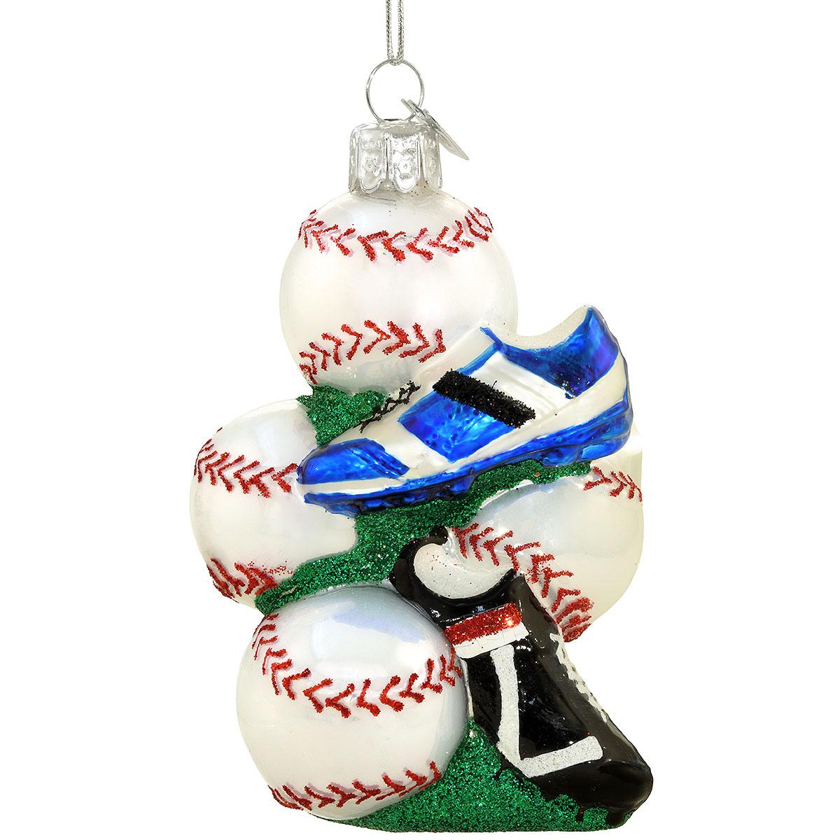 Baseballs And Shoes Tower Glass Orn