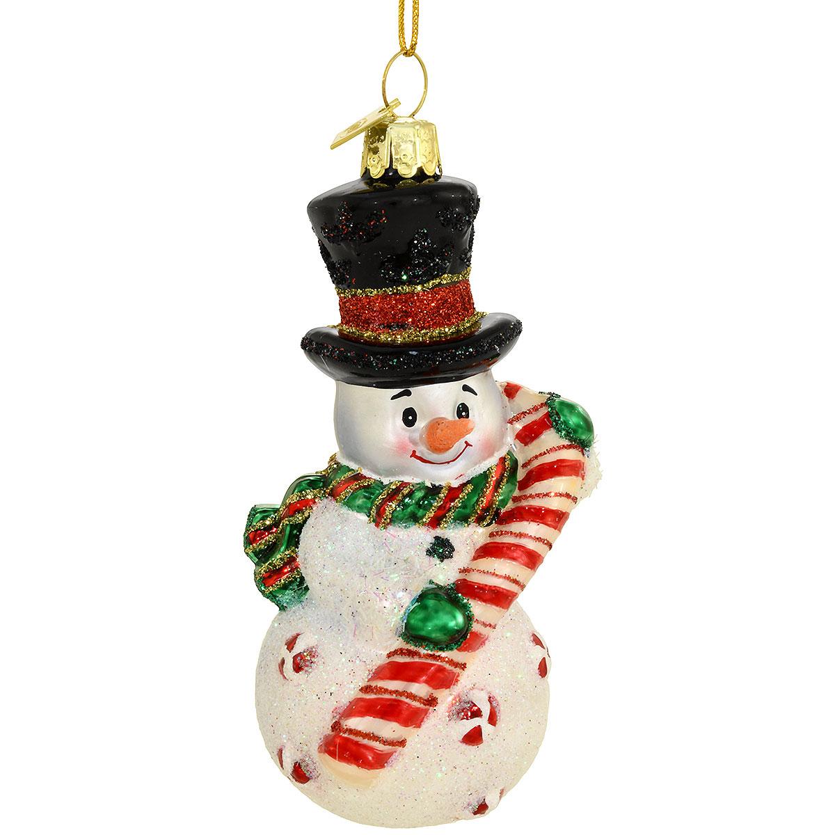 Snowman With Candy Cane Orn