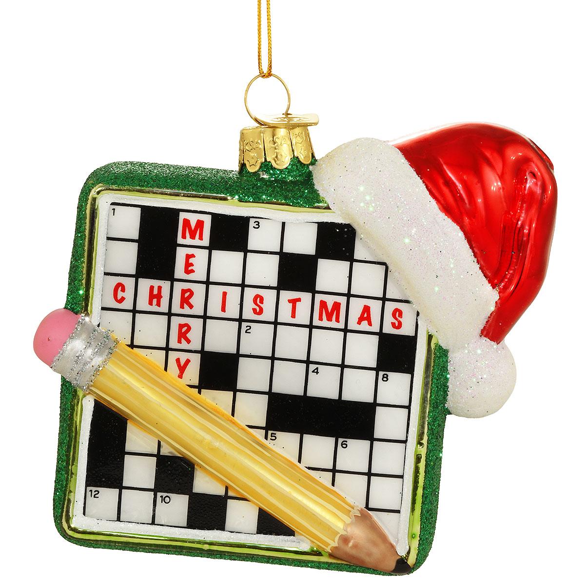 Crossword Puzzle Glass Ornament