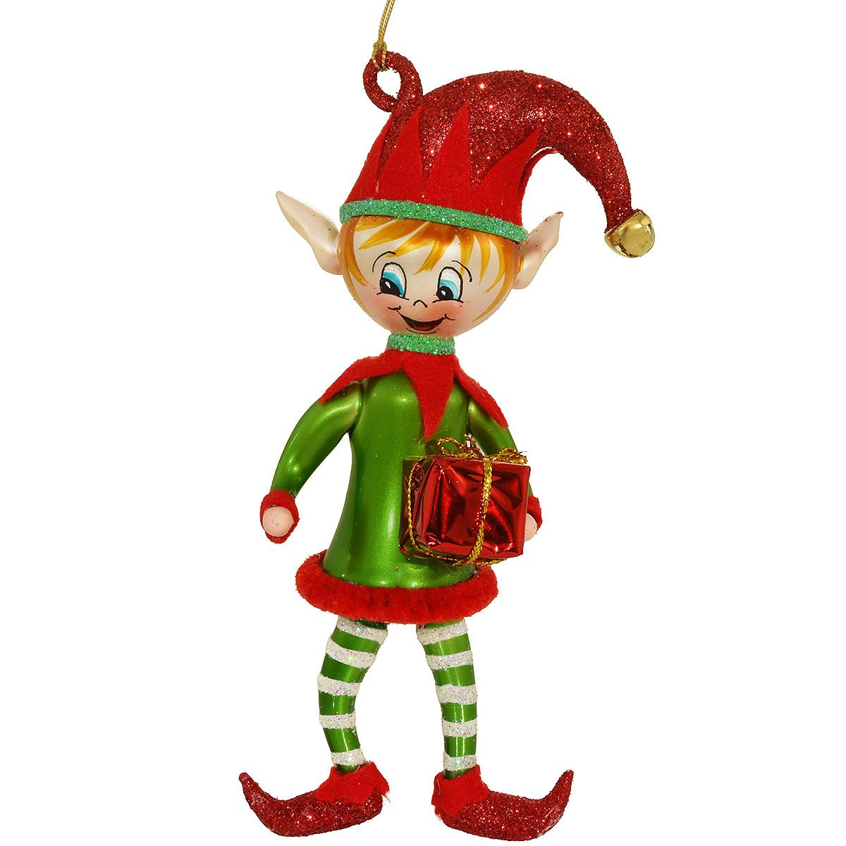 Lime Green Elf With Gift De Carlini