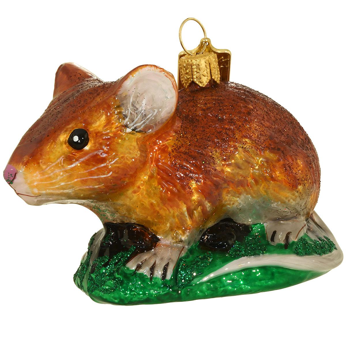Mouse On The Grass Glass Ornament