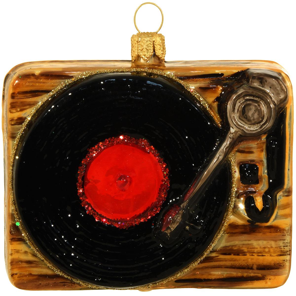 Retro Record Player Glass Ornament