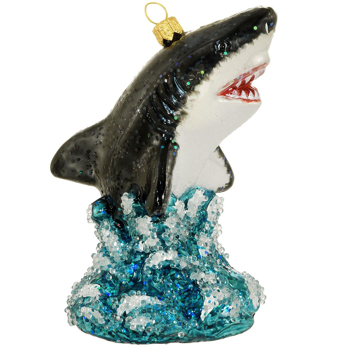 Jumping Shark Glass Ornament