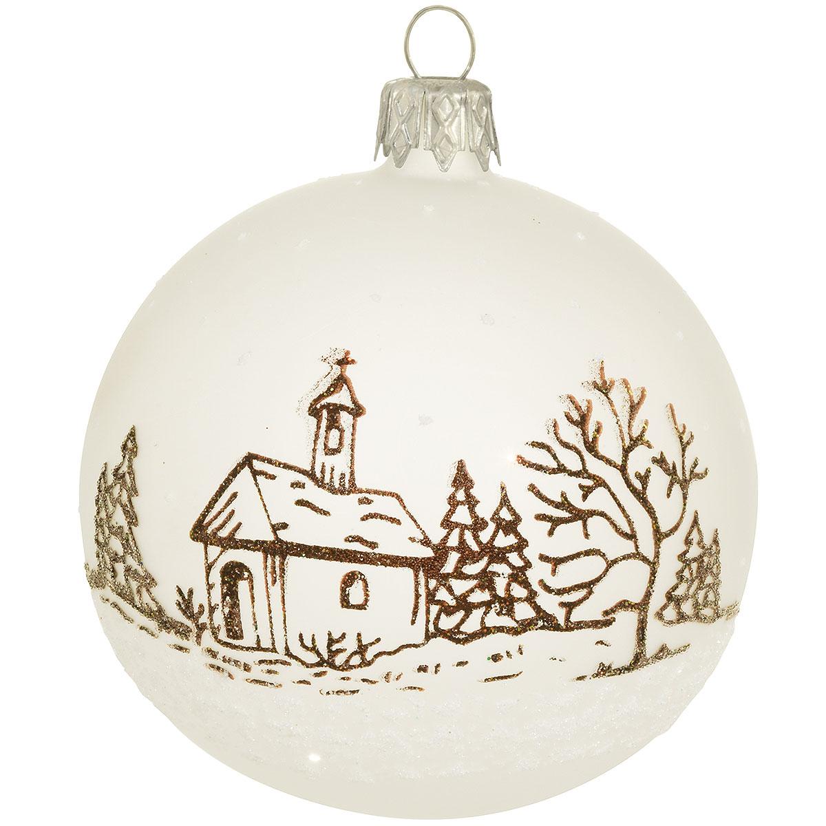 Church Scene On Frosted Ornament