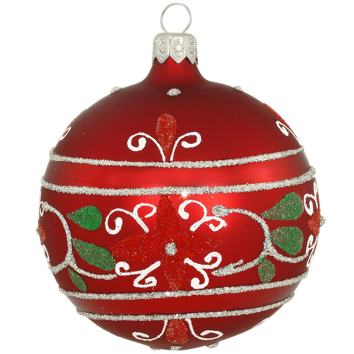 Matte Red With Flowers Ornament