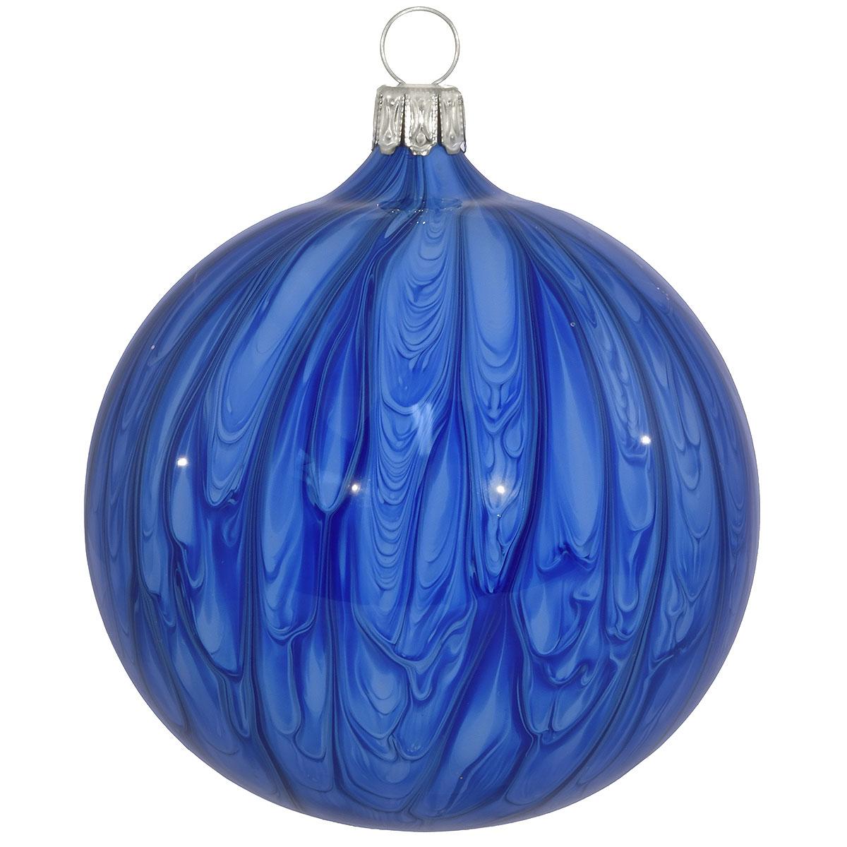 Feather Paint Blue Glass Ornament