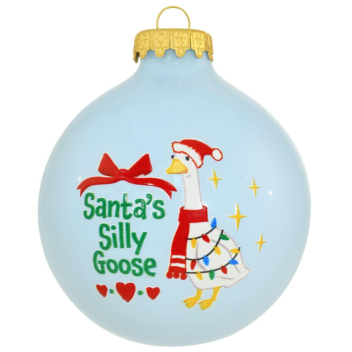 Santa’s Silly Goose Glass Ornament