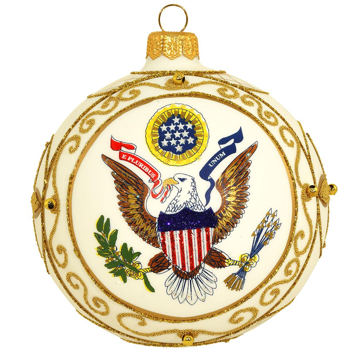 U.S. Seal On White Glass Ornament
