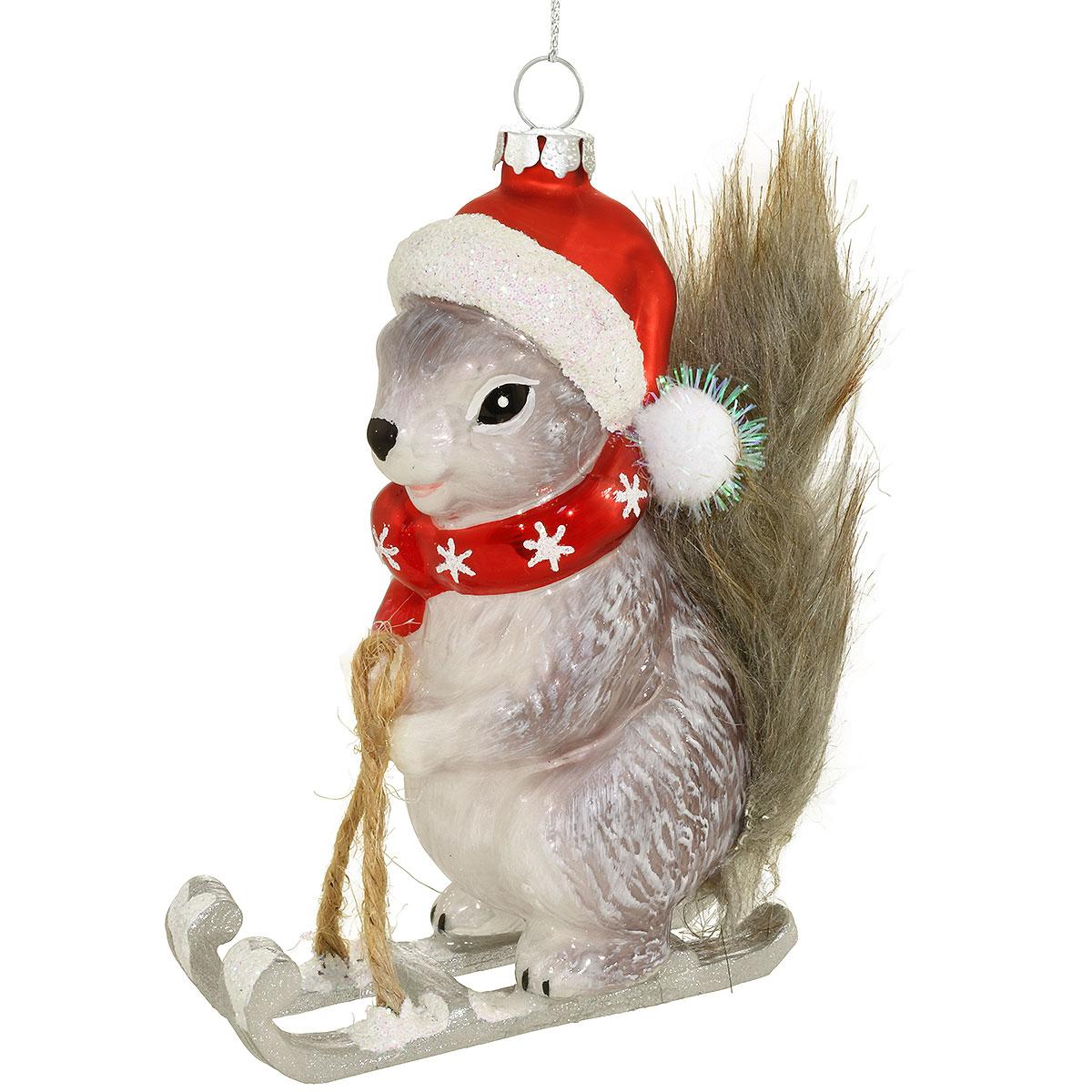 Squirrel With Hat And Scarf Glass Ornament