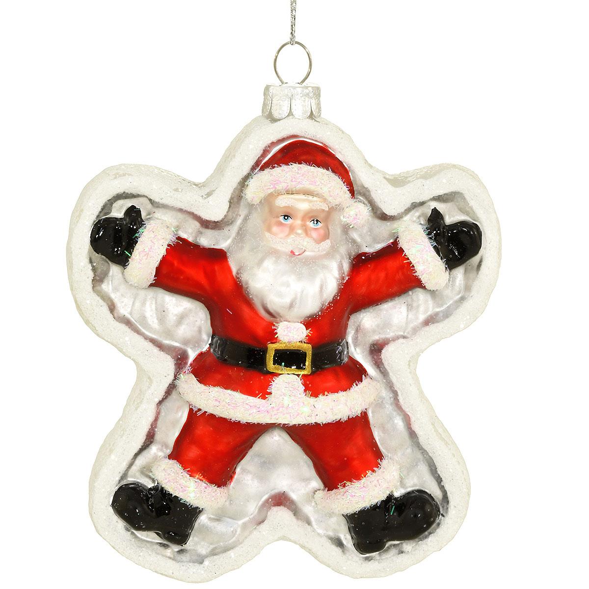 Red Santa Snow Angel Glass Ornament