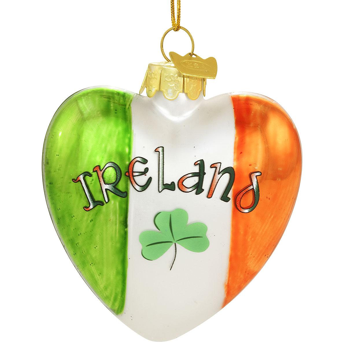 Ireland Heart Glass Ornament