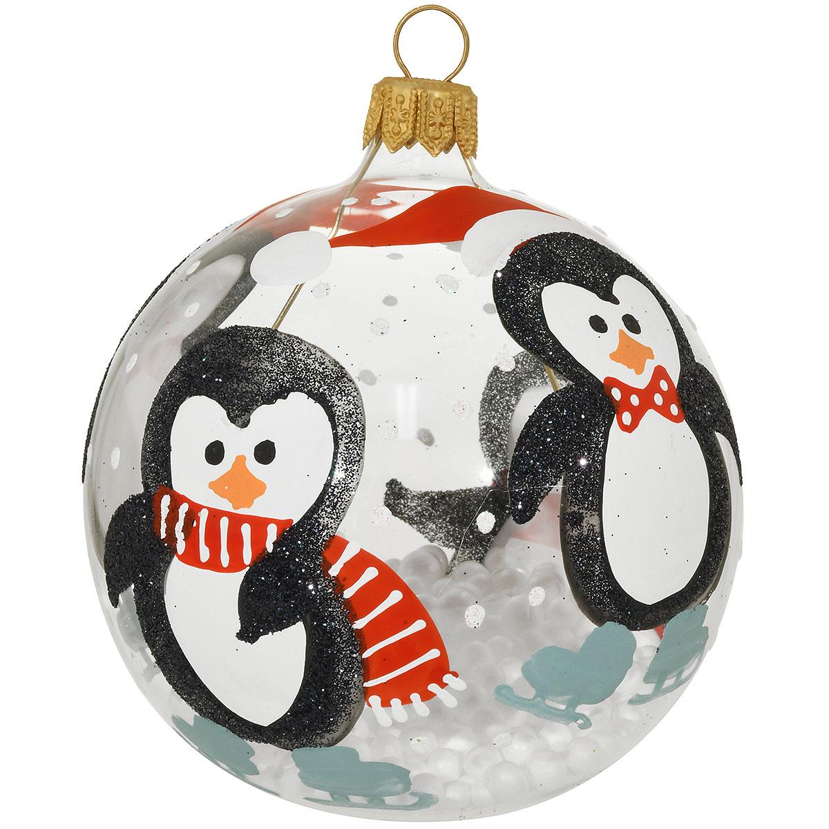 Penguins On Clear Glass Ornament