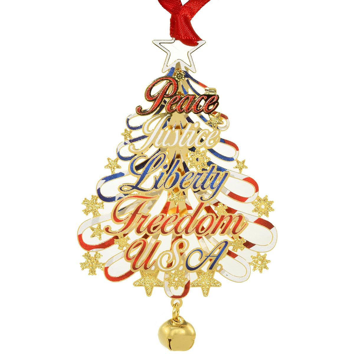 Patriotic Word Tree Brass Ornament