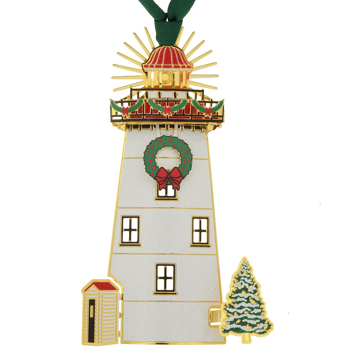 Holiday Lighthouse Brass Ornament