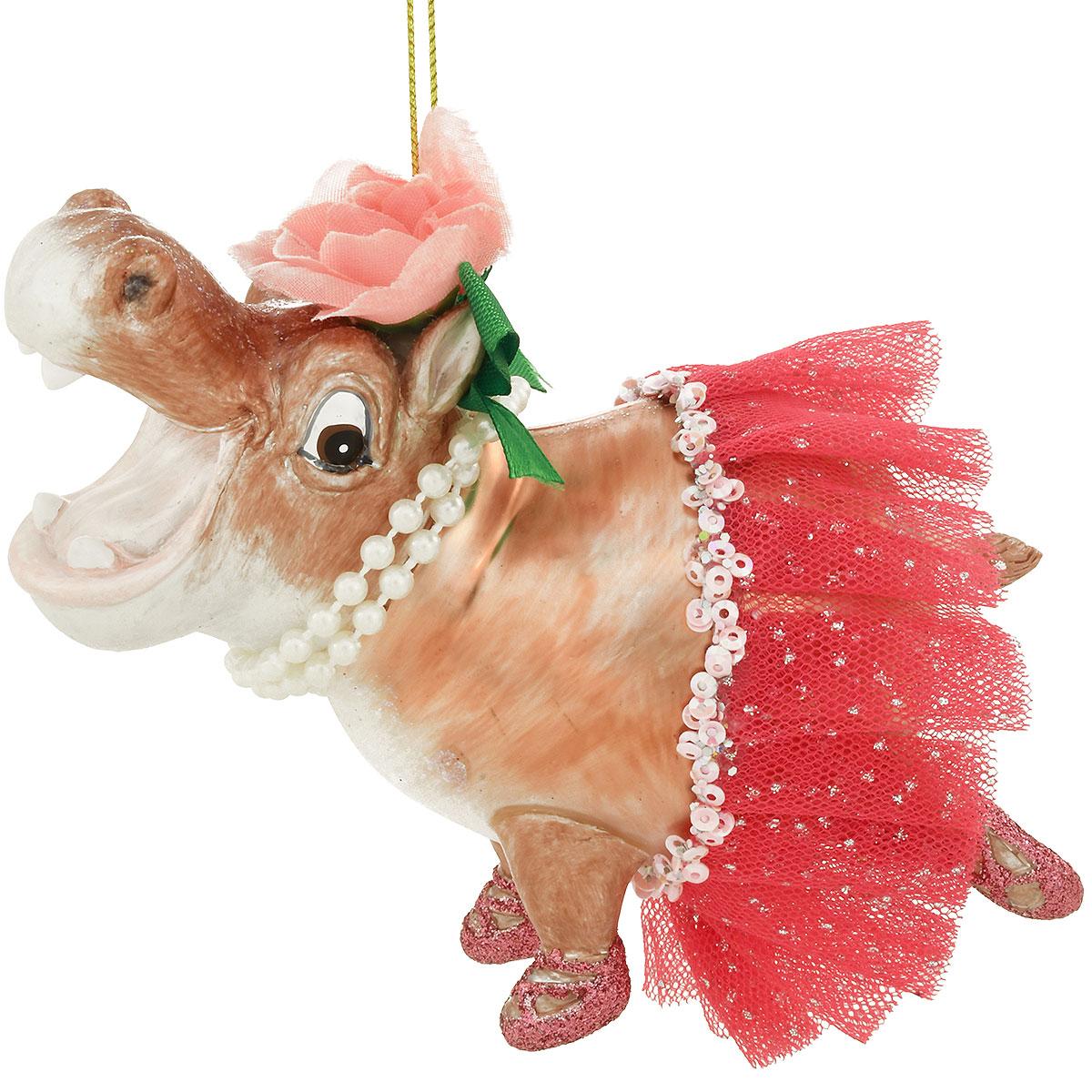 Ms. Hippo Glass Ornament